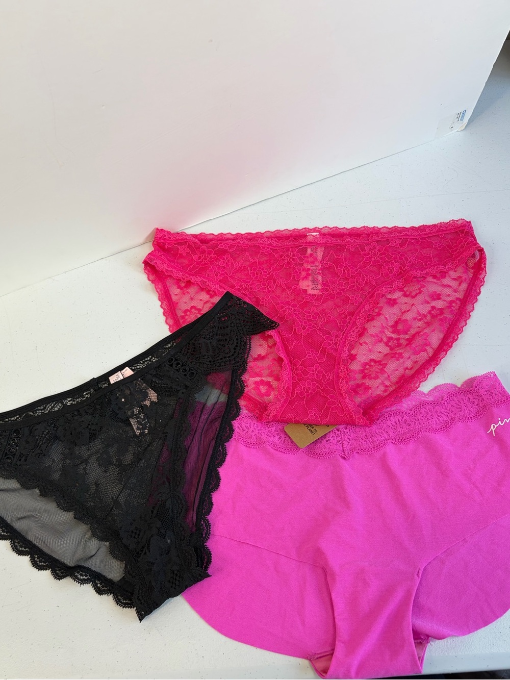 Victorias Secret PINK Panties Underwear Lot of 3 Size Large Lace Bikini Lingerie
